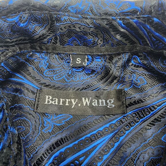 Barry.Wang Men's Black &Blue Paisley Flower Shirt Size S - Picture 4 of 11